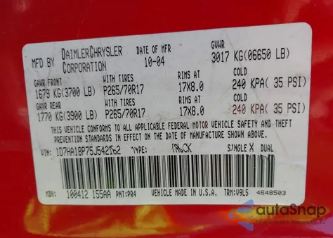 2005 Dodge Ram 1500 Slt/Laramie z USA, uszkodzony, nr VIN 1D7HA18P75J542162